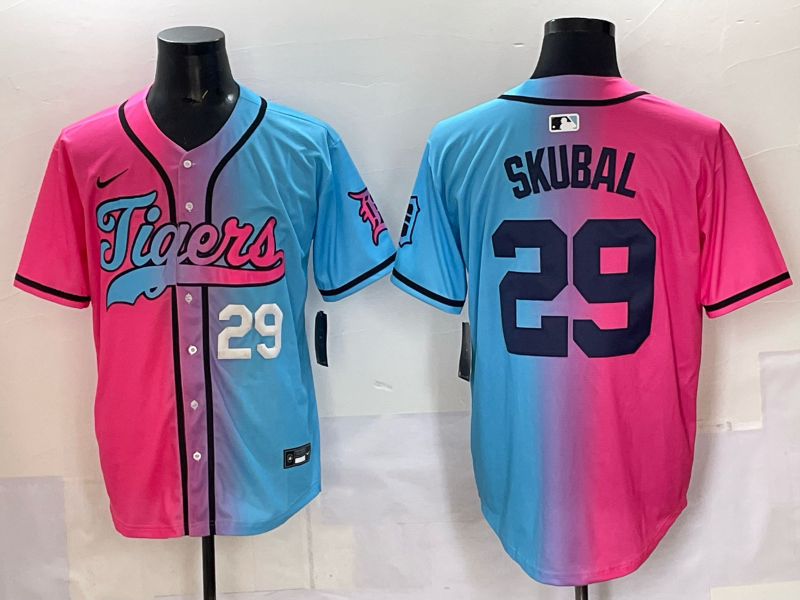 Men 2025 Detroit Tigers #29 Skubal Blue pink Game Nike MLB Jersey style 04